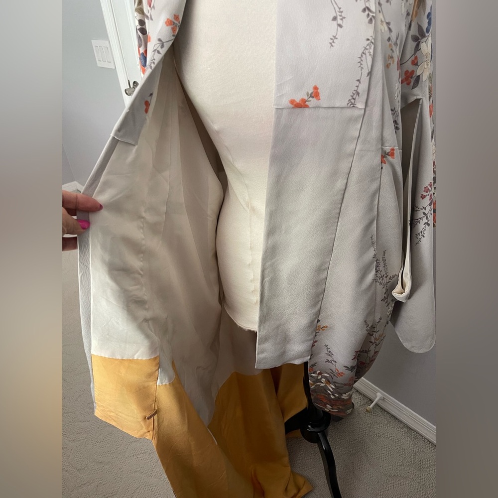 Japanese Open Abaya Pale Gray/Floral Kimono Robe size L/XL - Picture 10 of 12
